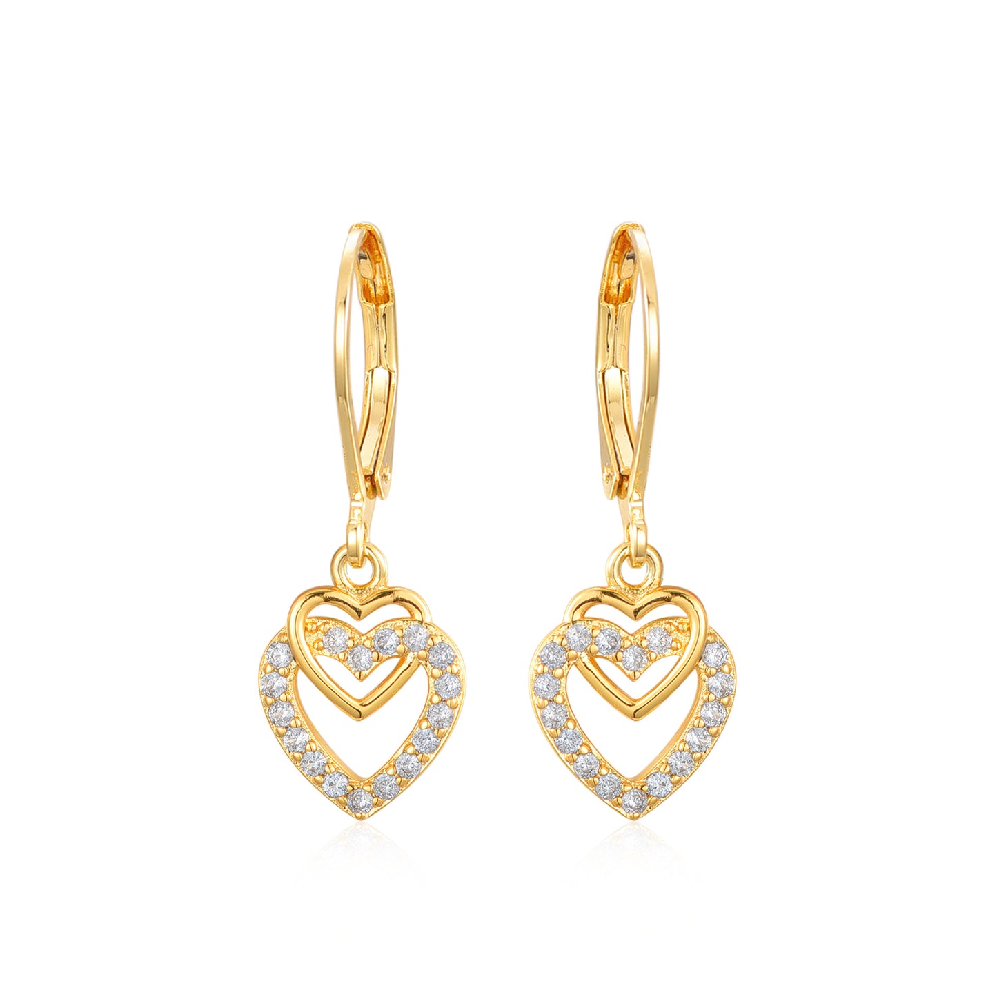 Gold Plated Surgical Steel CZ Interlocking Vertical Hearts Earrings - HK Jewels