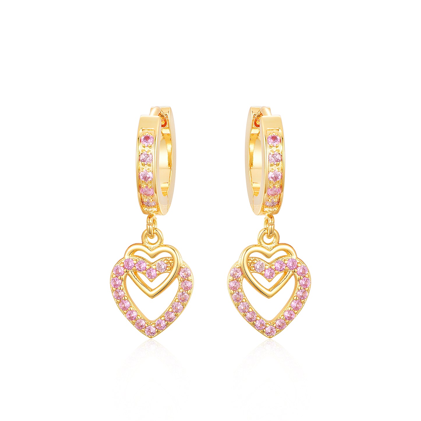 Gold Plated Surgical Steel CZ Interlocking Vertical Hearts Earrings - HK Jewels