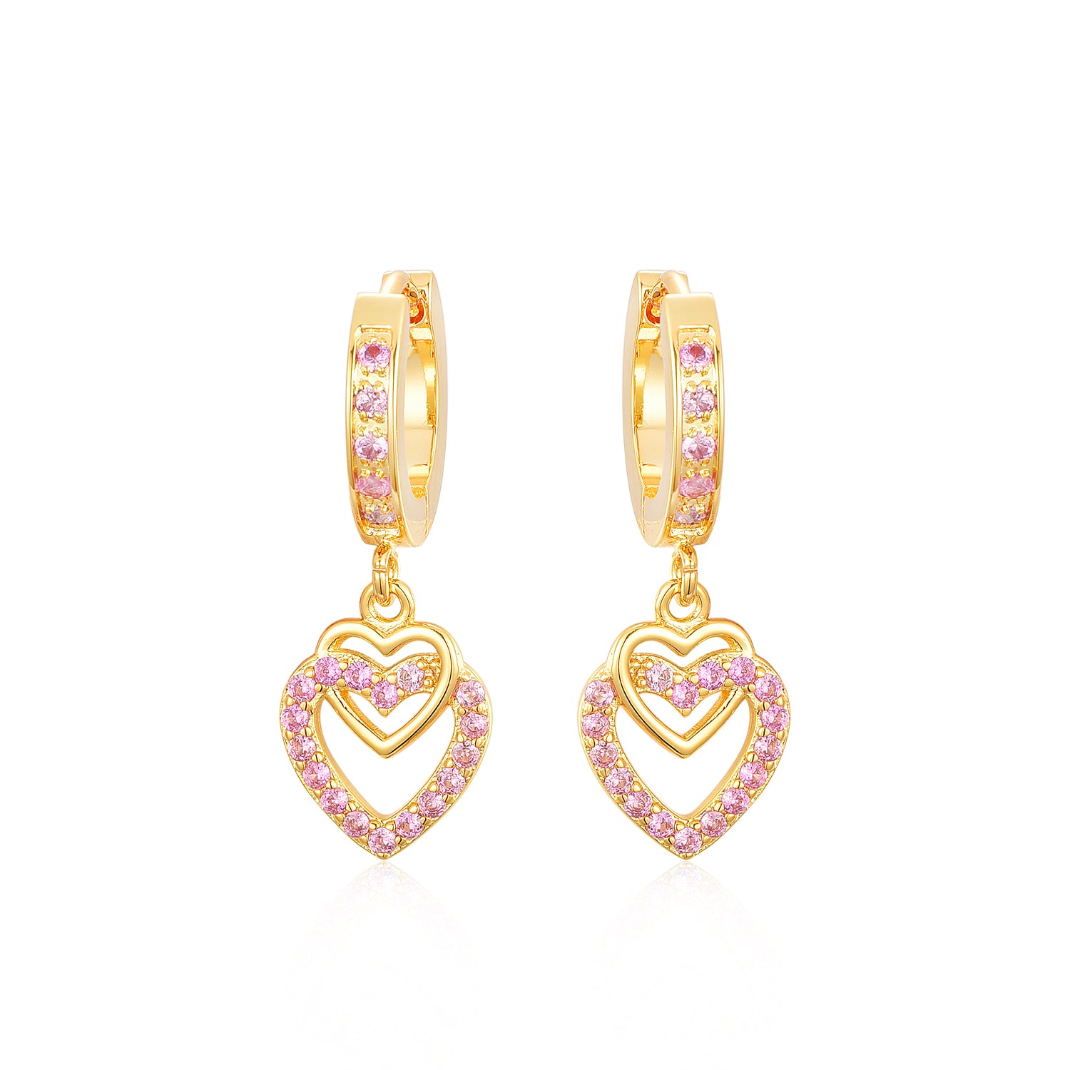 Gold Plated Surgical Steel CZ Interlocking Vertical Hearts Earrings - HK Jewels