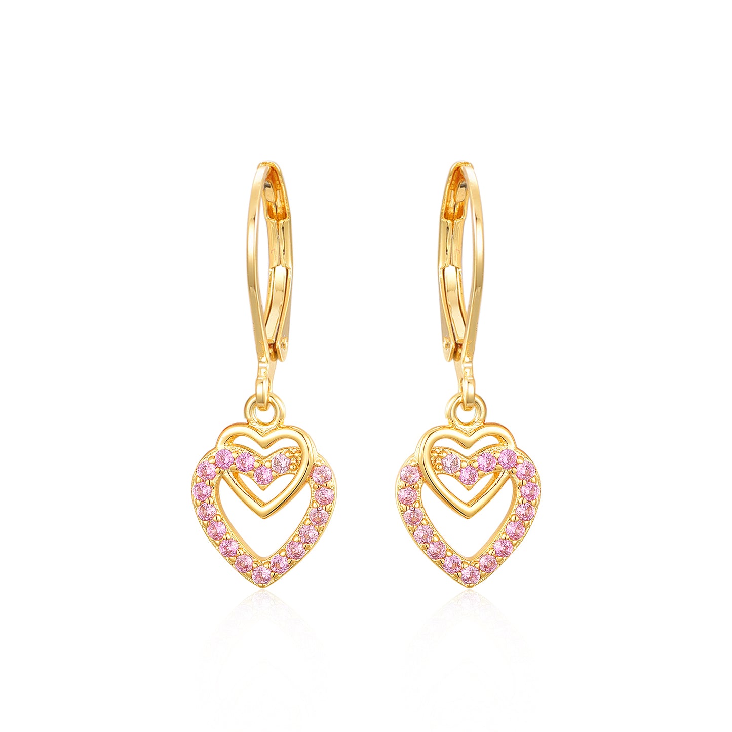 Gold Plated Surgical Steel CZ Interlocking Vertical Hearts Earrings - HK Jewels