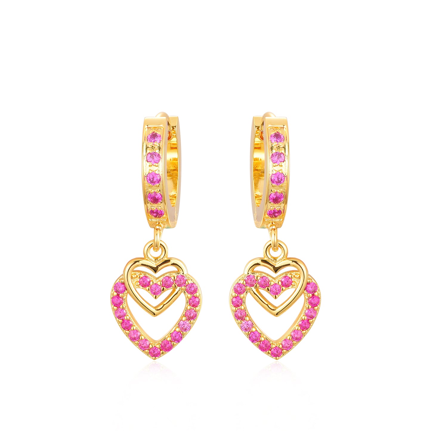 Gold Plated Surgical Steel CZ Interlocking Vertical Hearts Earrings - HK Jewels