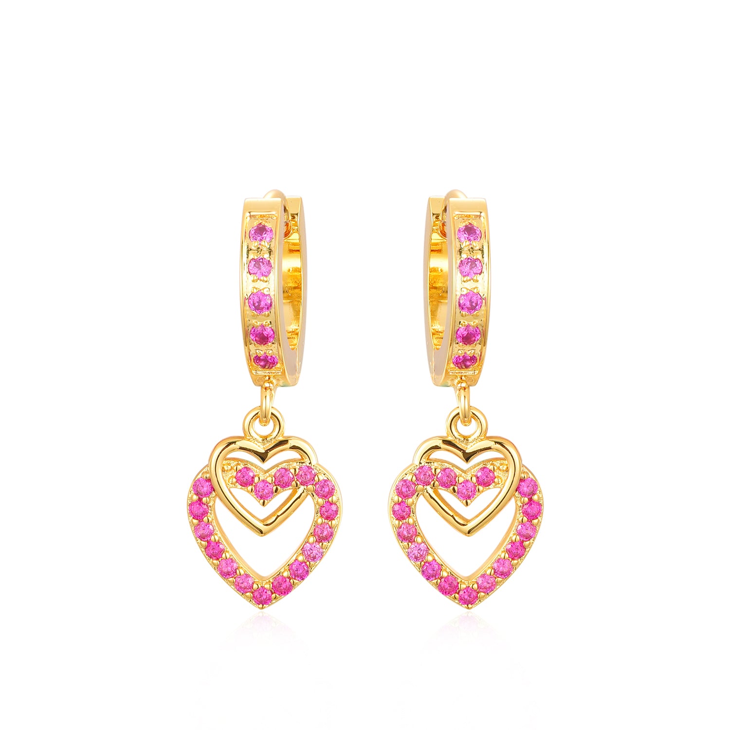 Gold Plated Surgical Steel CZ Interlocking Vertical Hearts Earrings - HK Jewels