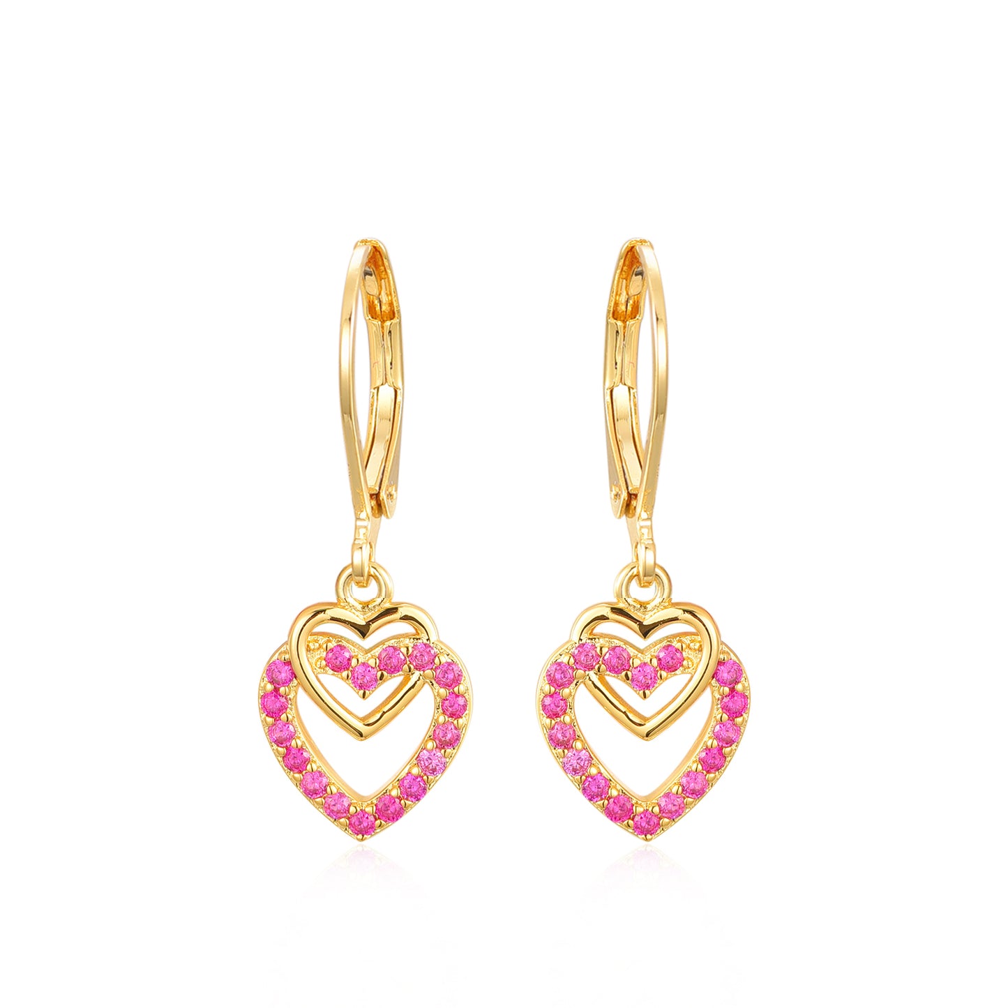 Gold Plated Surgical Steel CZ Interlocking Vertical Hearts Earrings - HK Jewels