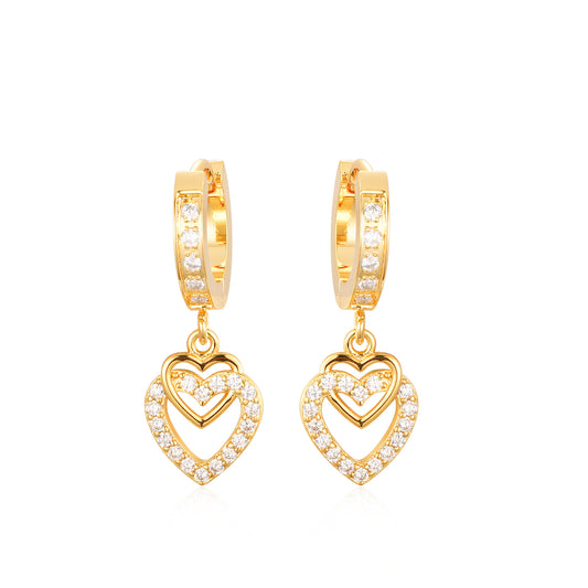 Gold Plated Surgical Steel CZ Interlocking Vertical Hearts Earrings - HK Jewels