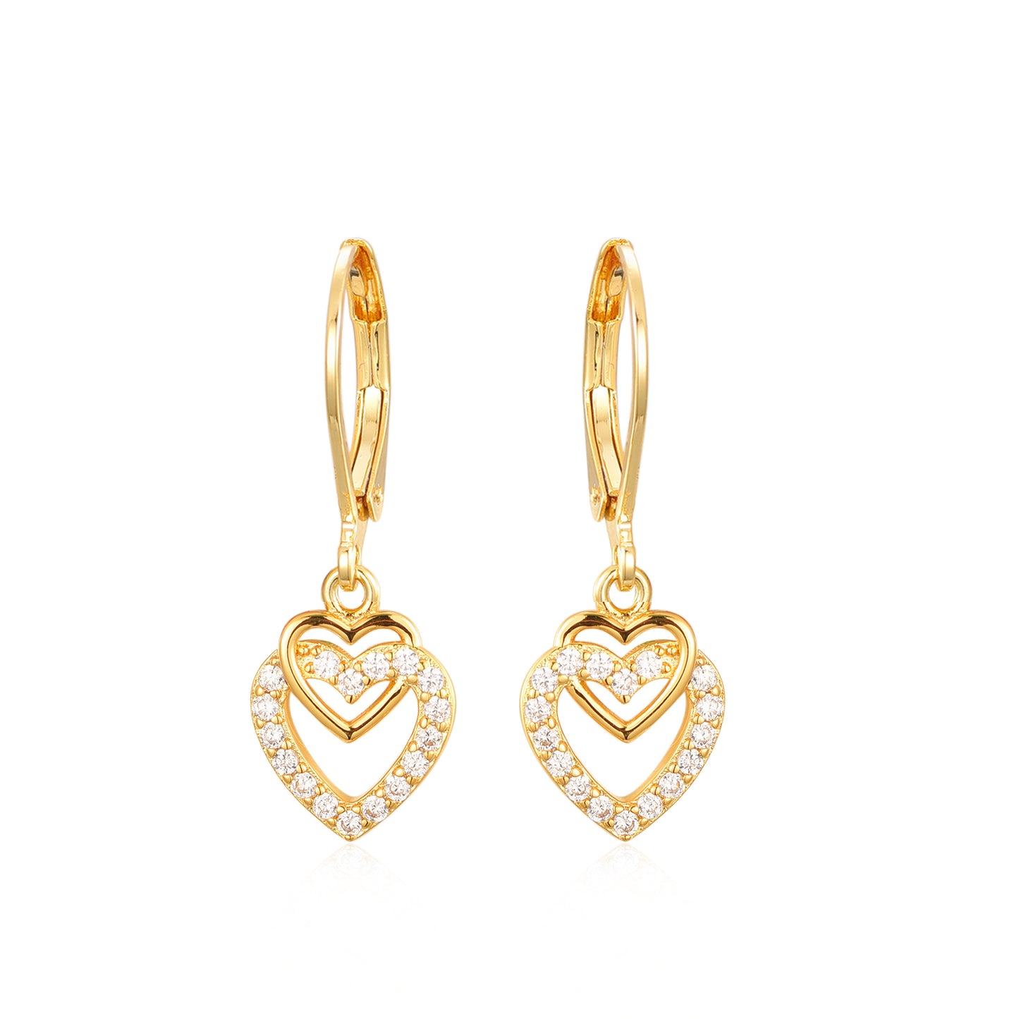 Gold Plated Surgical Steel CZ Interlocking Vertical Hearts Earrings - HK Jewels
