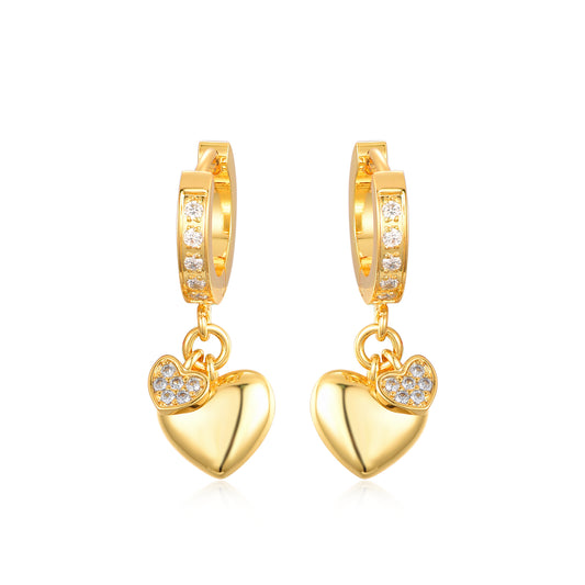 Gold Plated Surgical Steel CZ Puffy and Small CZ Hearts Earrings - HK Jewels