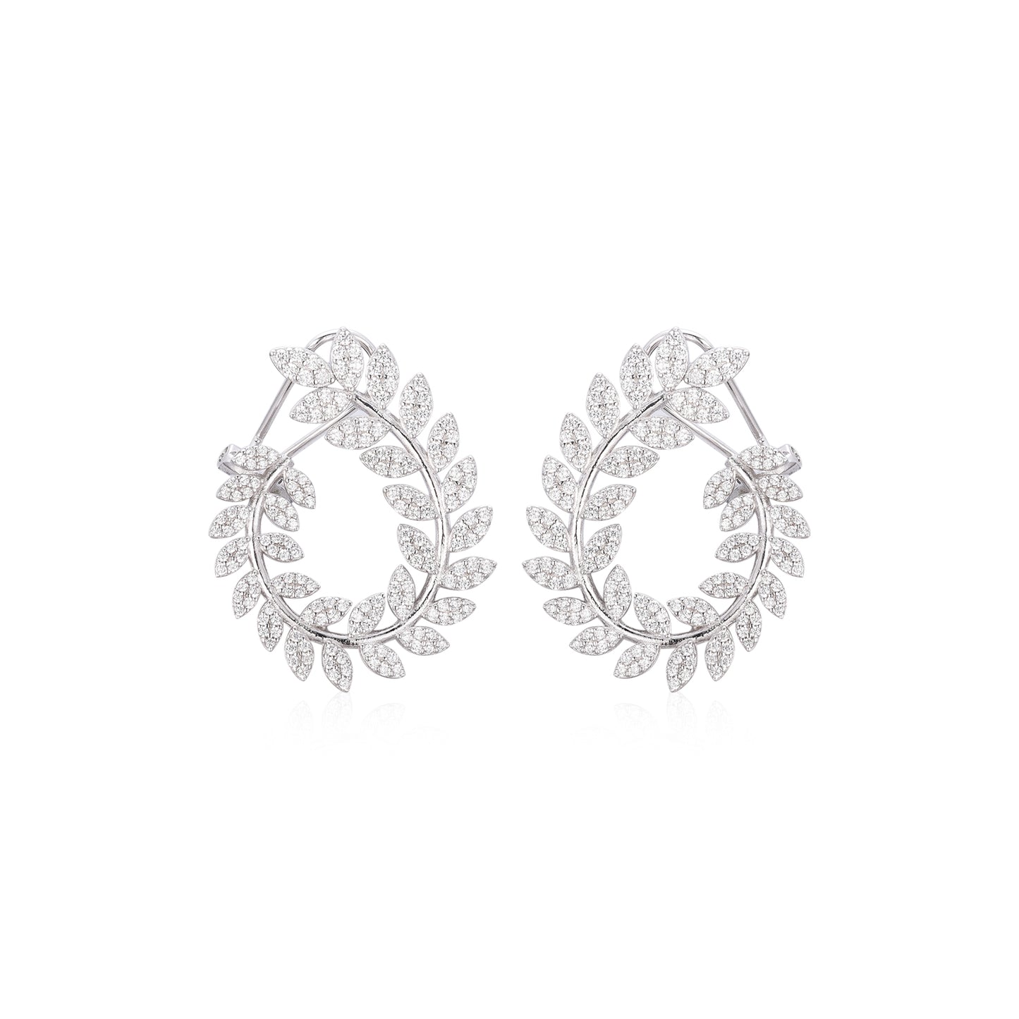 Sterling Silver Olive Wreath CZ Earring - HK Jewels