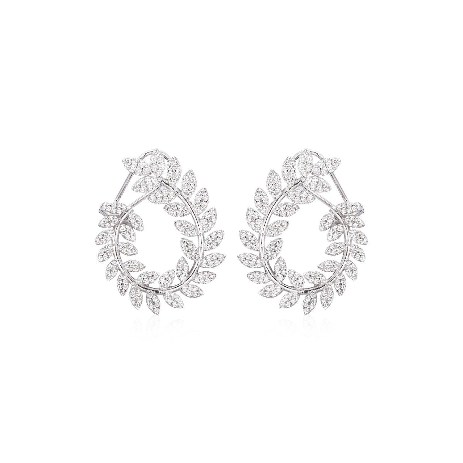 Sterling Silver Olive Wreath CZ Earring - HK Jewels