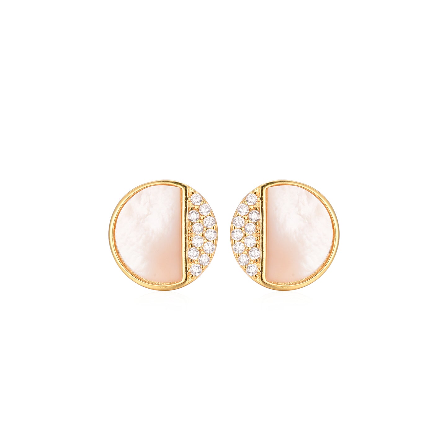 Gold Plated Surgical Steel ¾ Mother of Pearl and CZ Circle Earrings - HK Jewels