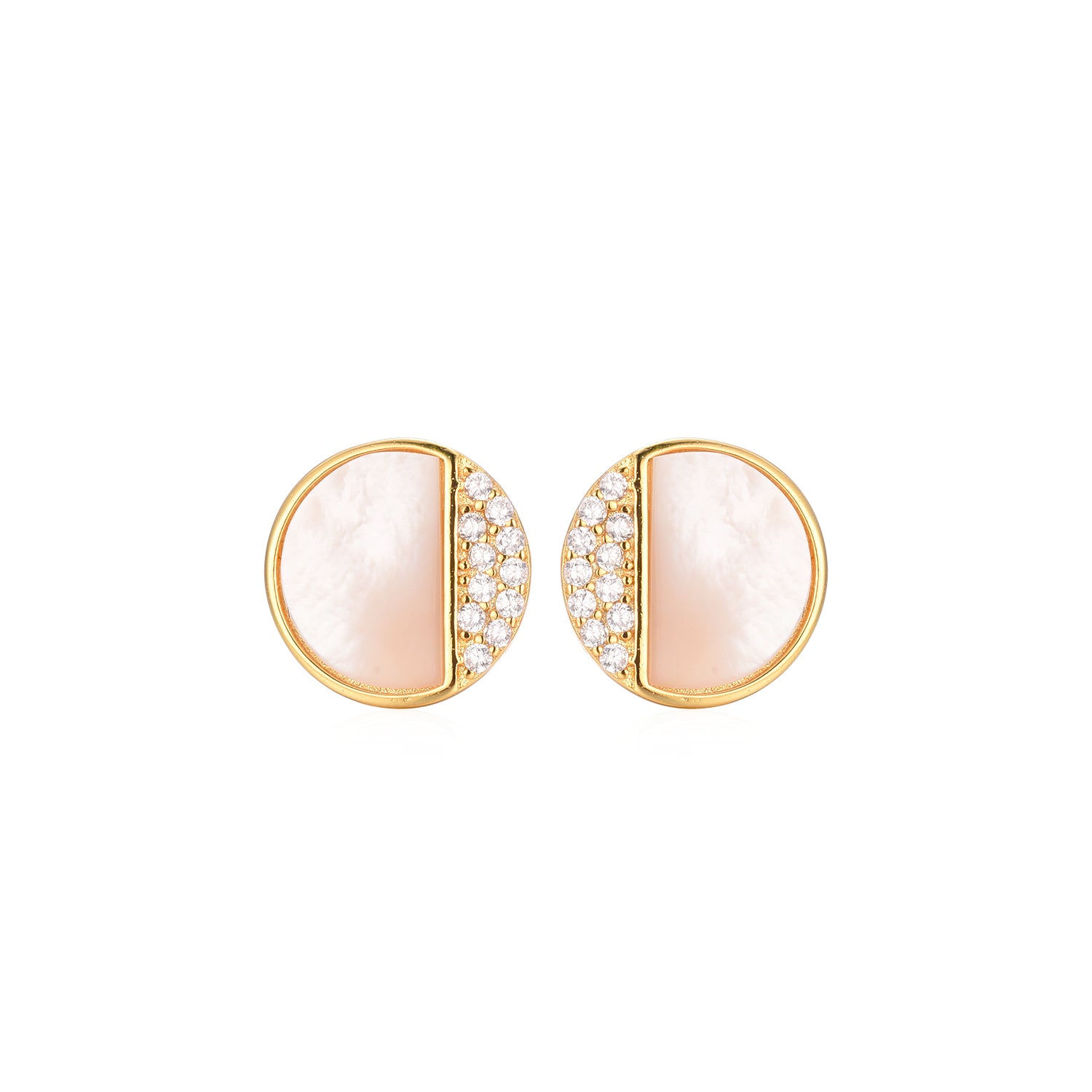 Gold Plated Surgical Steel ¾ Mother of Pearl and CZ Circle Earrings - HK Jewels