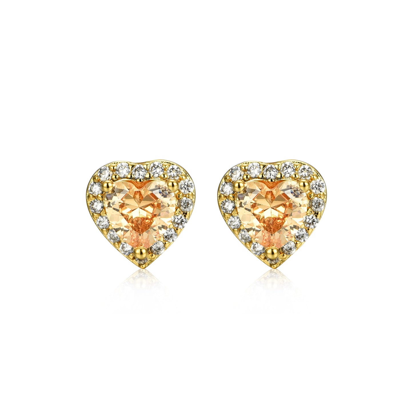 Gold Plated Surgical Steel CZ Border Heart Shape Earrings (8mm)