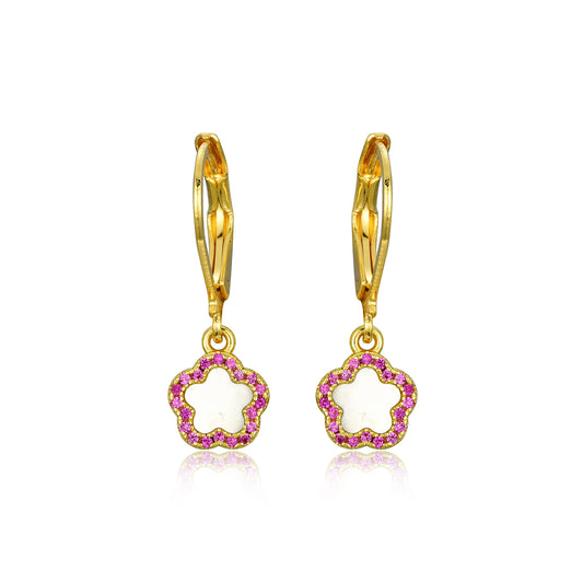 Surgical Steel Mother of Pearl CZ Flower Earring