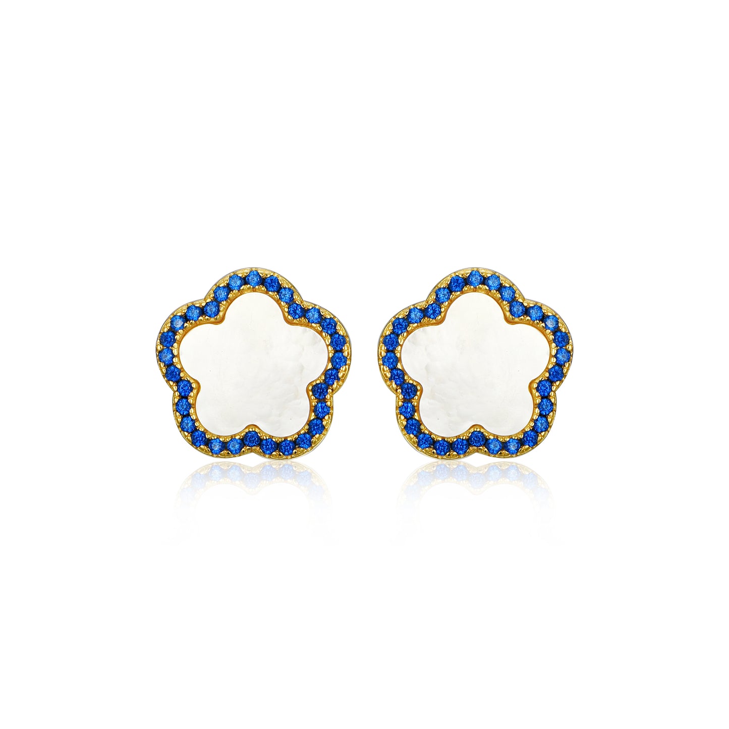 Surgical Steel Mother of Pearl CZ Outline Flower Stud Earring
