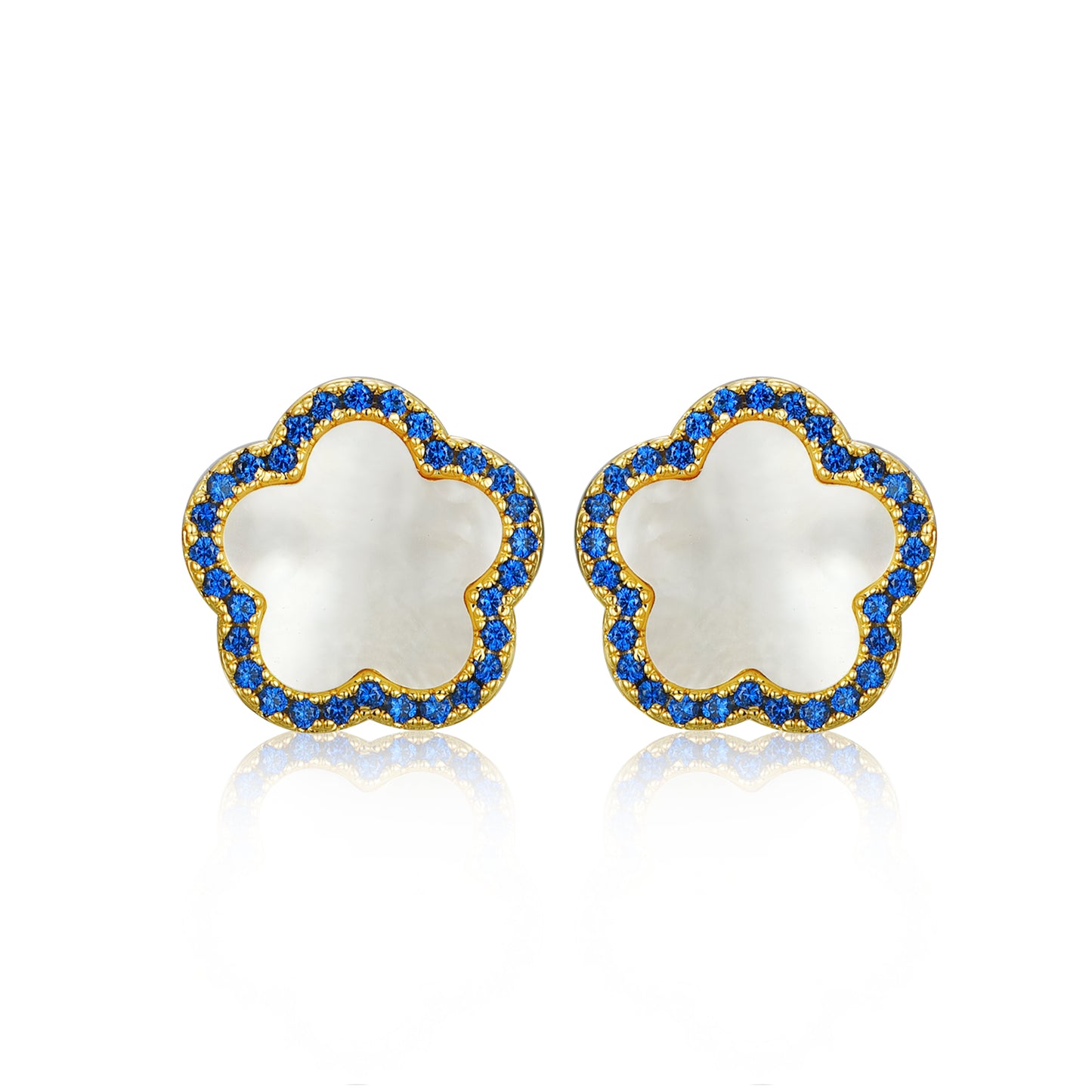 Surgical Steel Mother of Pearl CZ Outline Flower Stud Earring