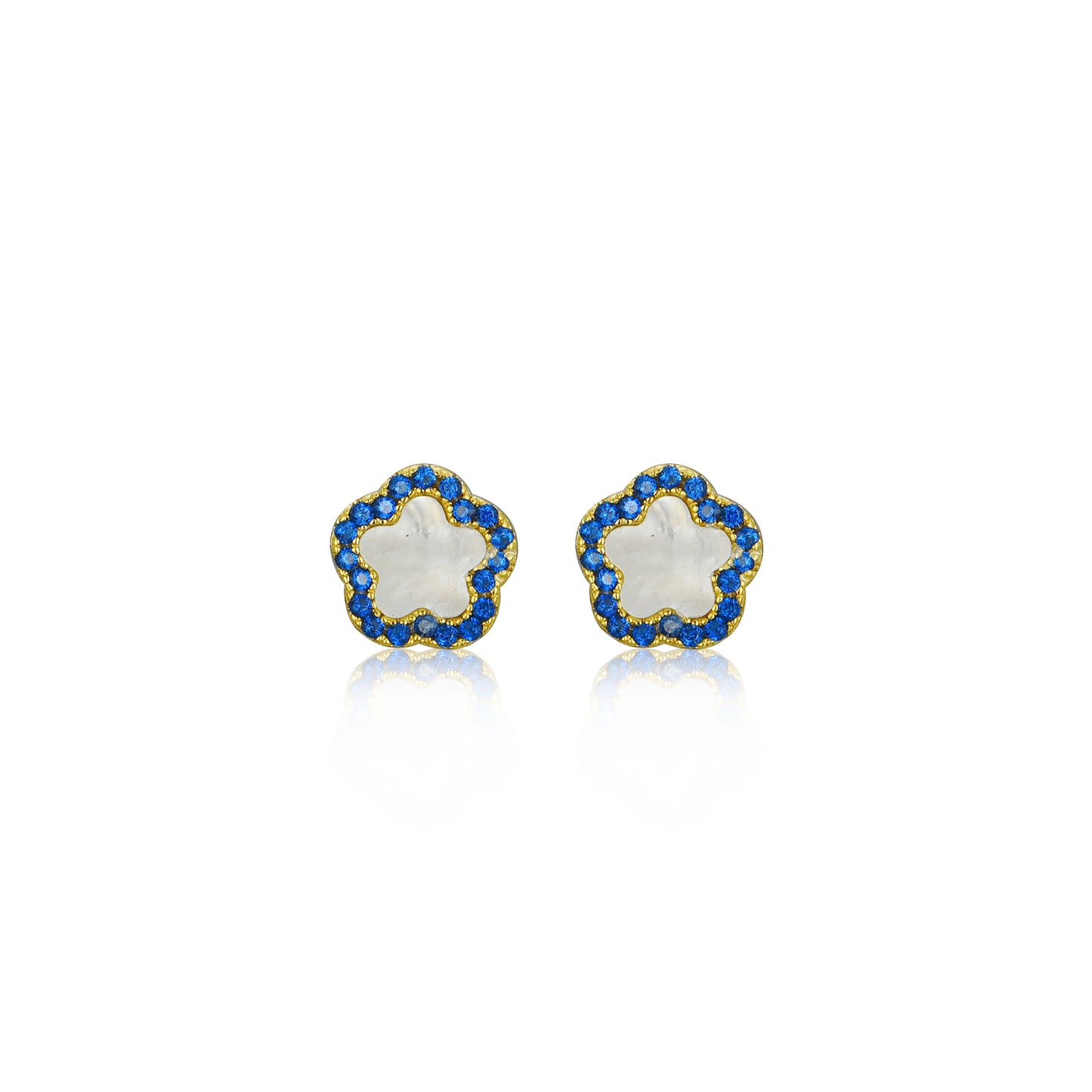 Surgical Steel Mother of Pearl CZ Outline Flower Stud Earring