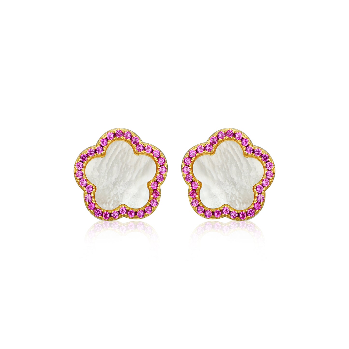 Surgical Steel Mother of Pearl CZ Outline Flower Stud Earring