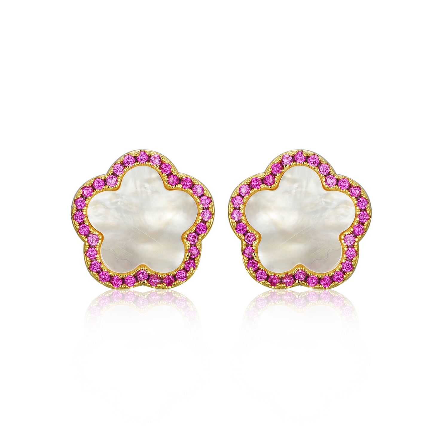 Surgical Steel Mother of Pearl CZ Outline Flower Stud Earring