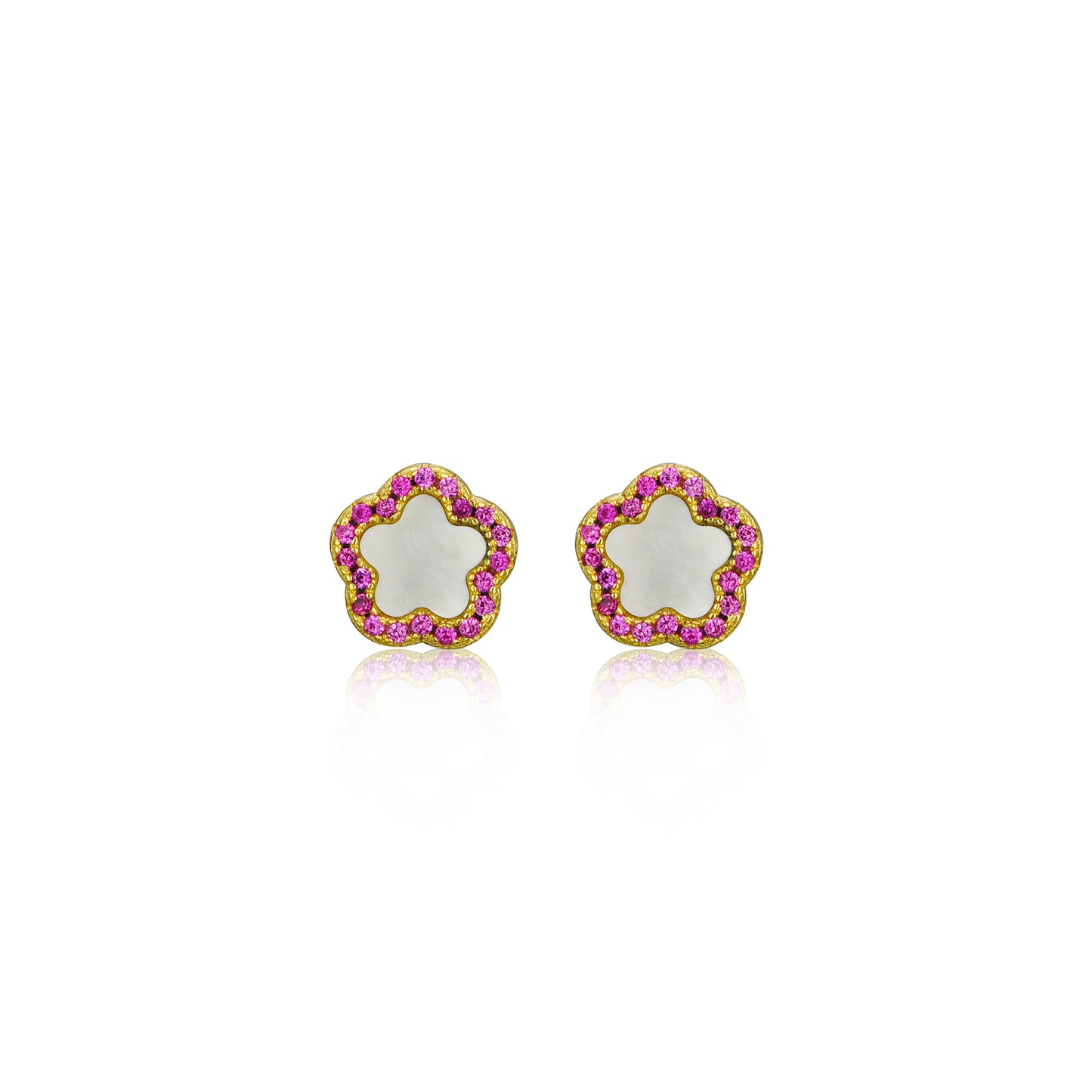 Surgical Steel Mother of Pearl CZ Outline Flower Stud Earring