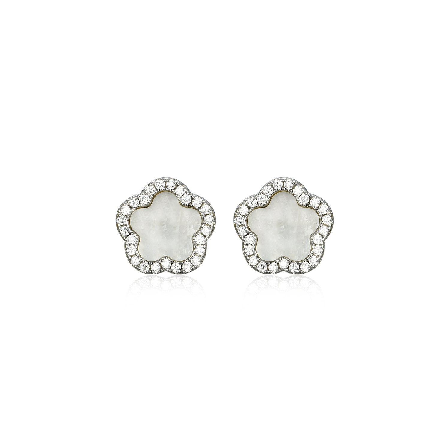 Surgical Steel Mother of Pearl CZ Outline Flower Stud Earring