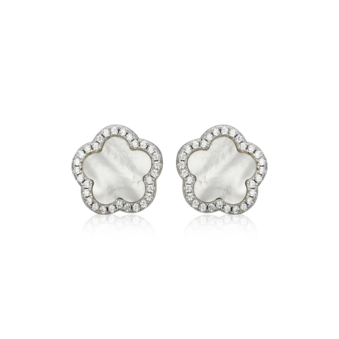 Surgical Steel Mother of Pearl CZ Outline Flower Stud Earring