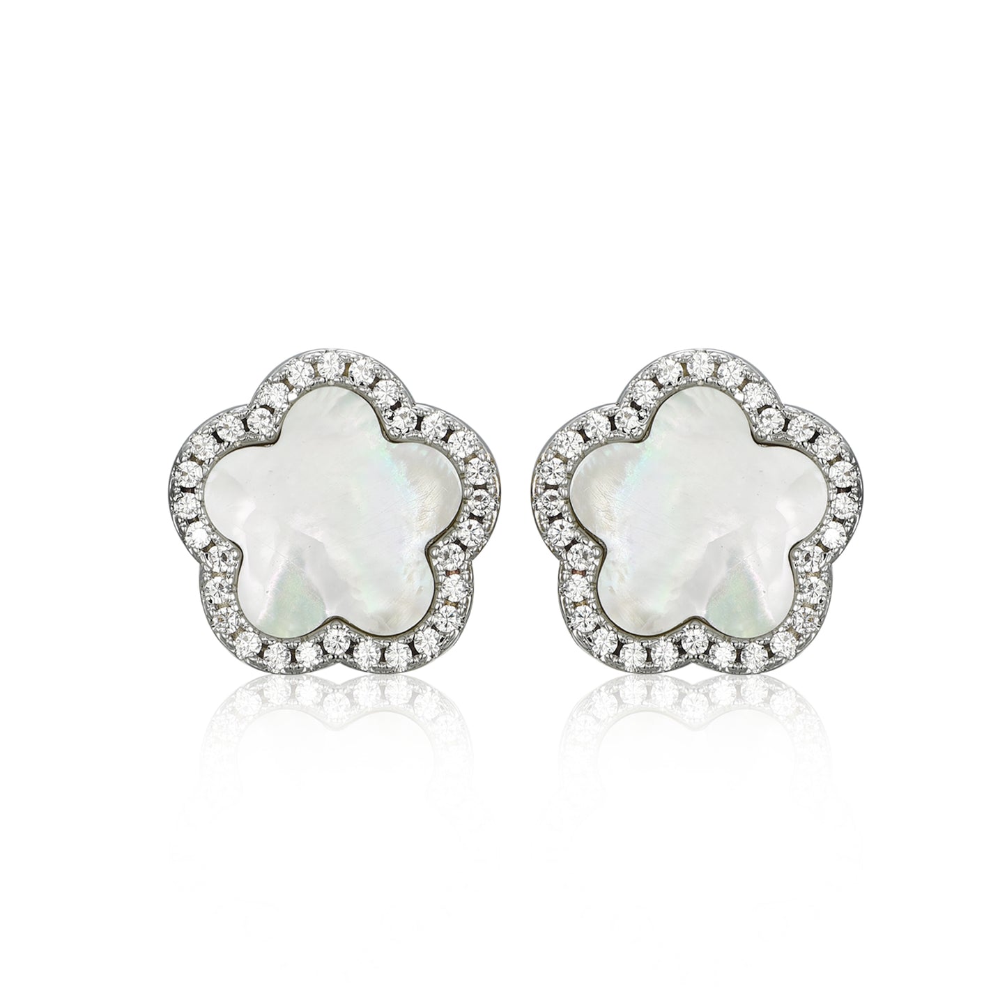 Surgical Steel Mother of Pearl CZ Outline Flower Stud Earring