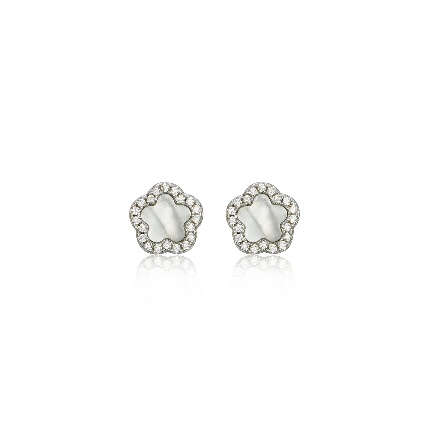 Surgical Steel Mother of Pearl CZ Outline Flower Stud Earring