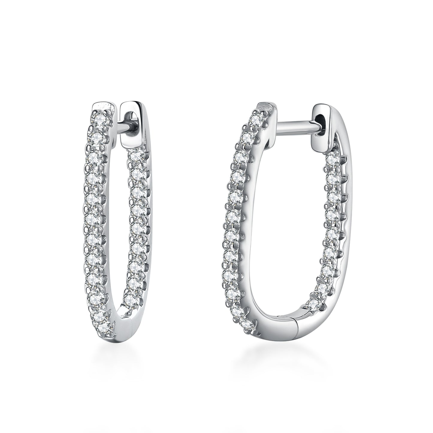Sterling Silver Thin CZ Rectangular Hoop Earrings