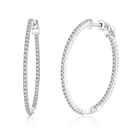 39MM Oval Hoop Earrings with 1.5mm CZs - HK Jewels