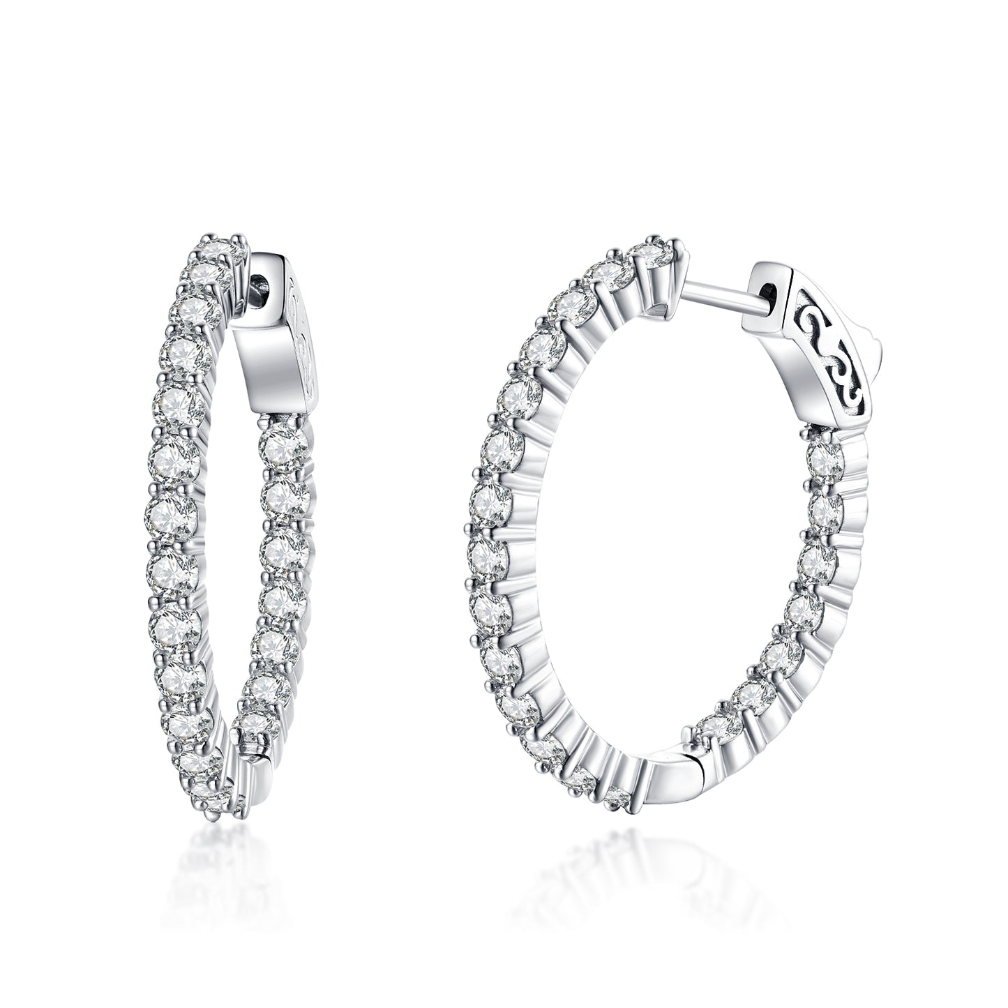 Sterling Silver 28.5x26MM Oval CZ Hoop Earrings with 2.5mm CZs - HK Jewels