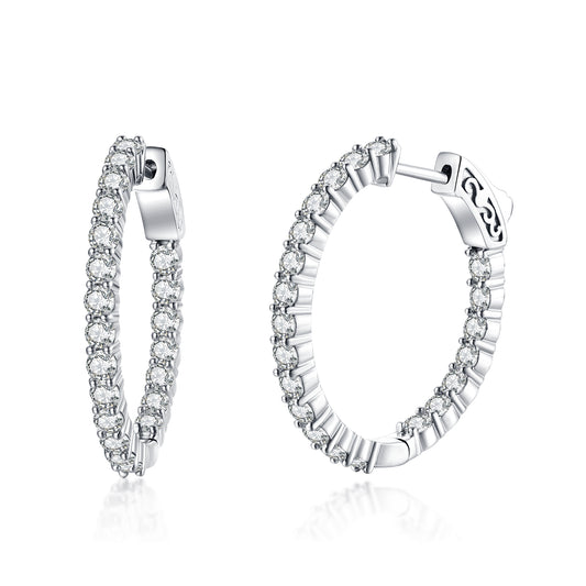 Sterling Silver 28.5x26MM Oval CZ Hoop Earrings with 2.5mm CZs - HK Jewels
