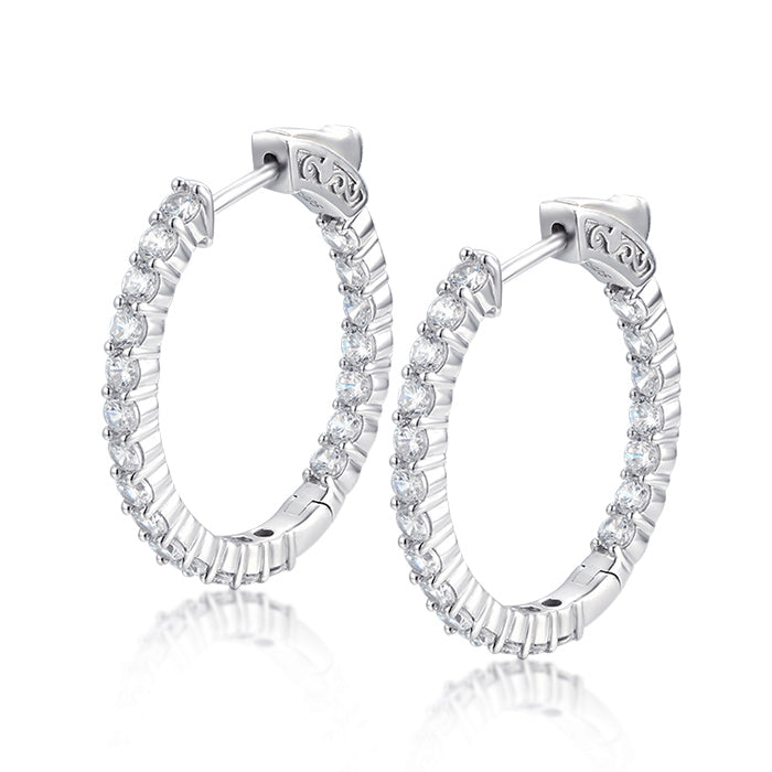 Sterling Silver 28.5x26MM Oval CZ Hoop Earrings with 2.5mm CZs - HK Jewels
