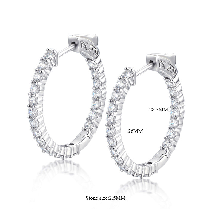 Sterling Silver 28.5x26MM Oval CZ Hoop Earrings with 2.5mm CZs - HK Jewels