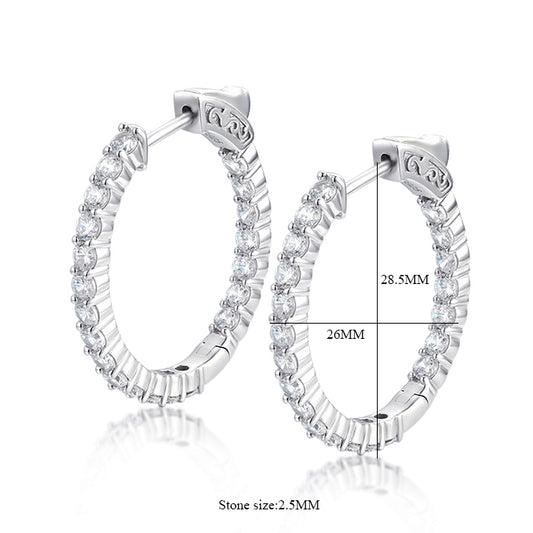 Sterling Silver 28.5x26MM Oval CZ Hoop Earrings with 2.5mm CZs - HK Jewels