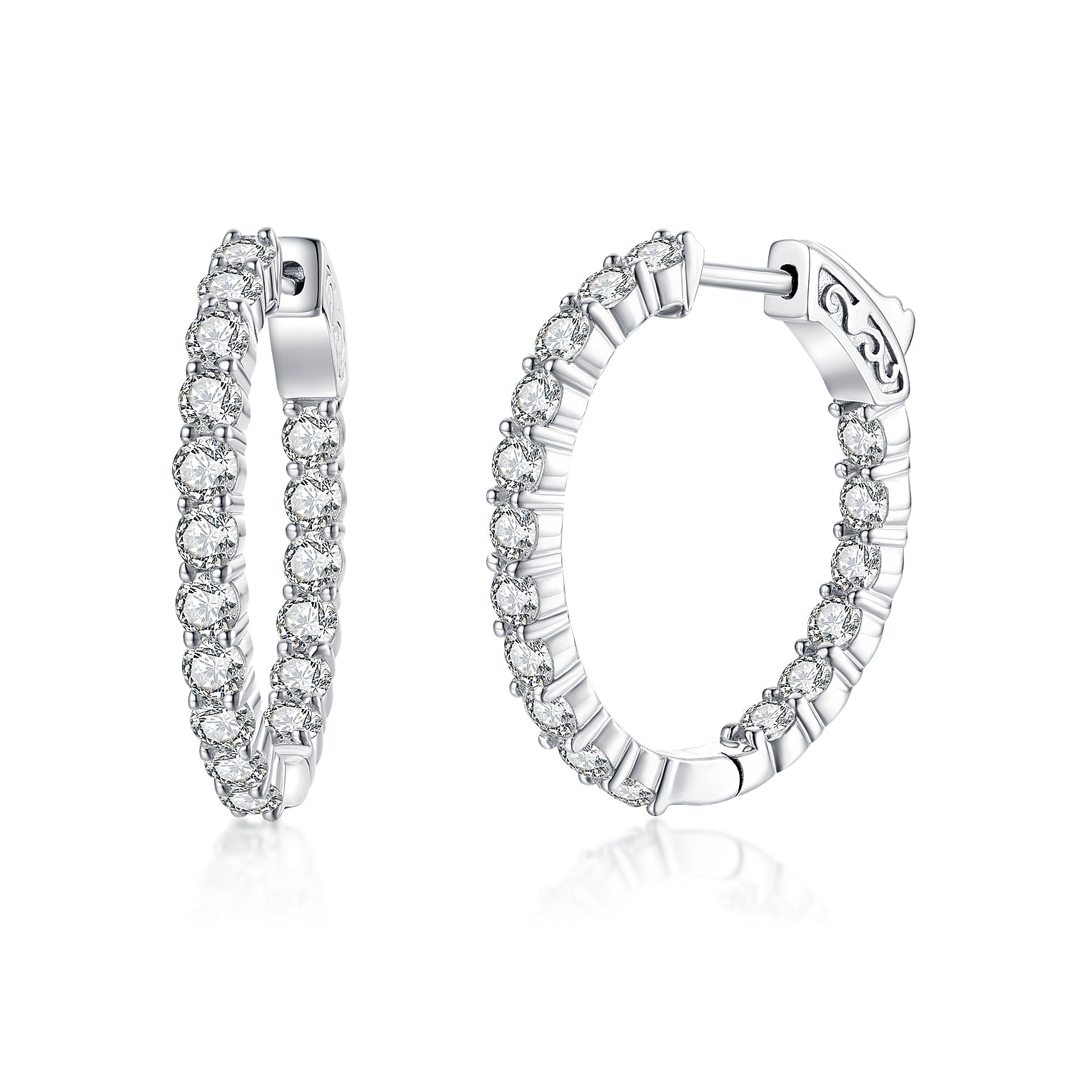 Sterling Silver 28x26MM Oval CZ Hoop Earrings with 3mm CZs - HK Jewels