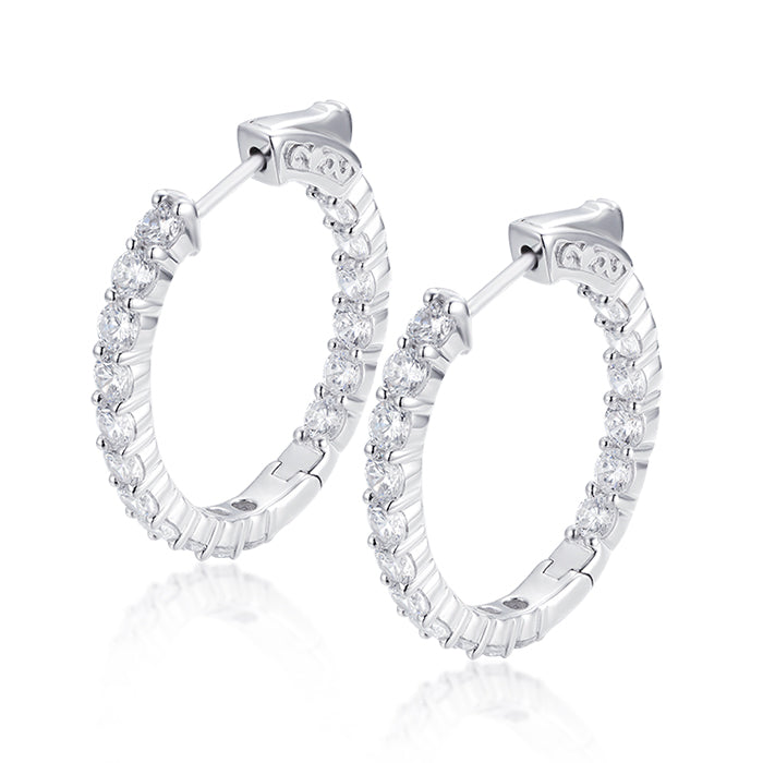 Sterling Silver 28x26MM Oval CZ Hoop Earrings with 3mm CZs - HK Jewels