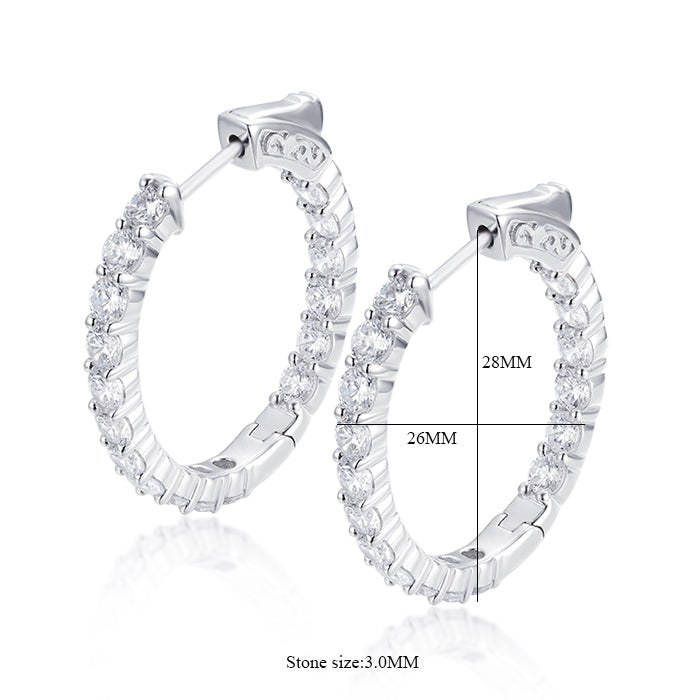 Sterling Silver 28x26MM Oval CZ Hoop Earrings with 3mm CZs - HK Jewels