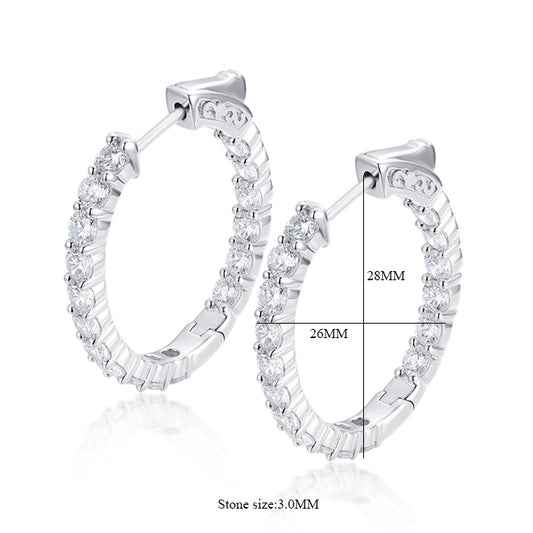 Sterling Silver 28x26MM Oval CZ Hoop Earrings with 3mm CZs - HK Jewels