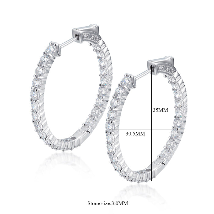 Sterling Silver 35x30.5MM Oval CZ Hoop Earrings with 3mm CZs - HK Jewels