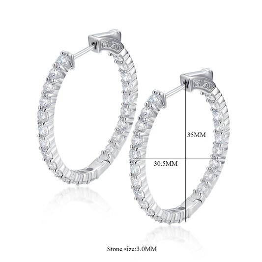 Sterling Silver 35x30.5MM Oval CZ Hoop Earrings with 3mm CZs - HK Jewels