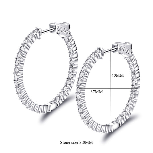 Sterling Silver 40x37MM Oval CZ Hoop Earrings with 3mm CZs - HK Jewels