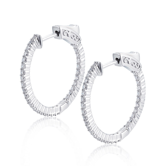 Sterling Silver 25mm Round CZ Hoop Earrings with 1.5mm CZs - HK Jewels
