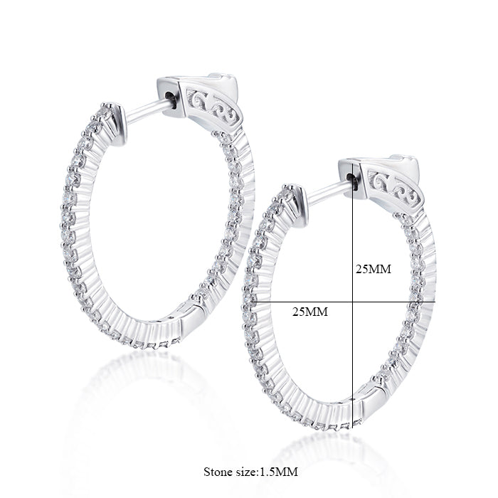 Sterling Silver 25mm Round CZ Hoop Earrings with 1.5mm CZs - HK Jewels