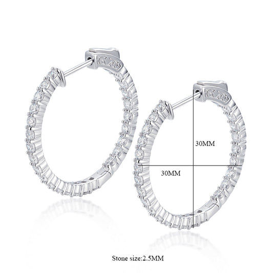 Sterling Silver 30mm Round CZ Hoop Earrings with 2.5mm CZs - HK Jewels