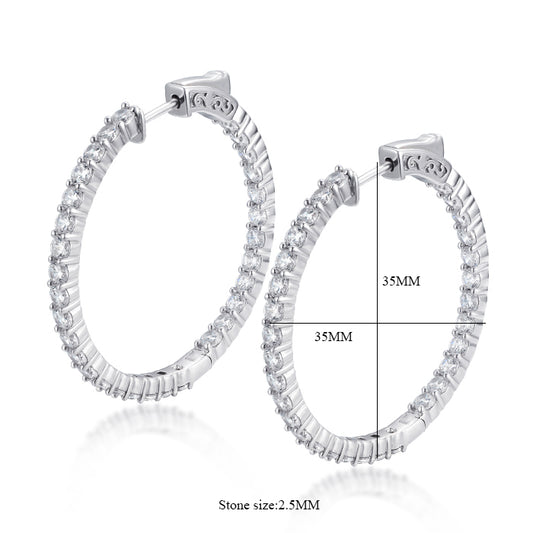 Sterling Silver 35mm Round CZ Hoop Earrings with 2.5mm CZs - HK Jewels