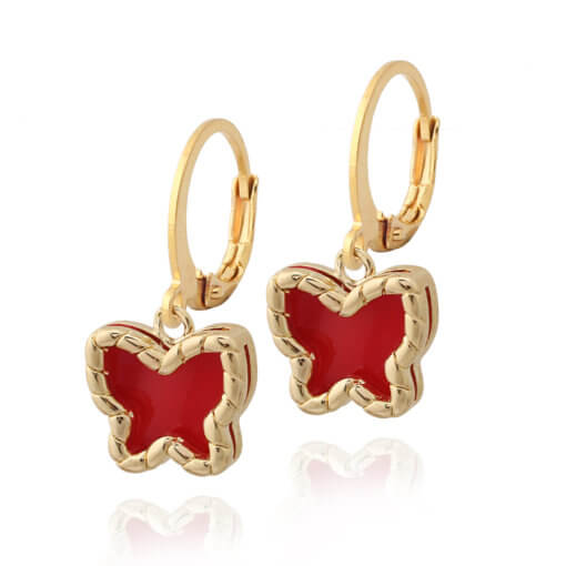 Medium Gold Frame Red Enamel Butterfly Earring - HK Jewels