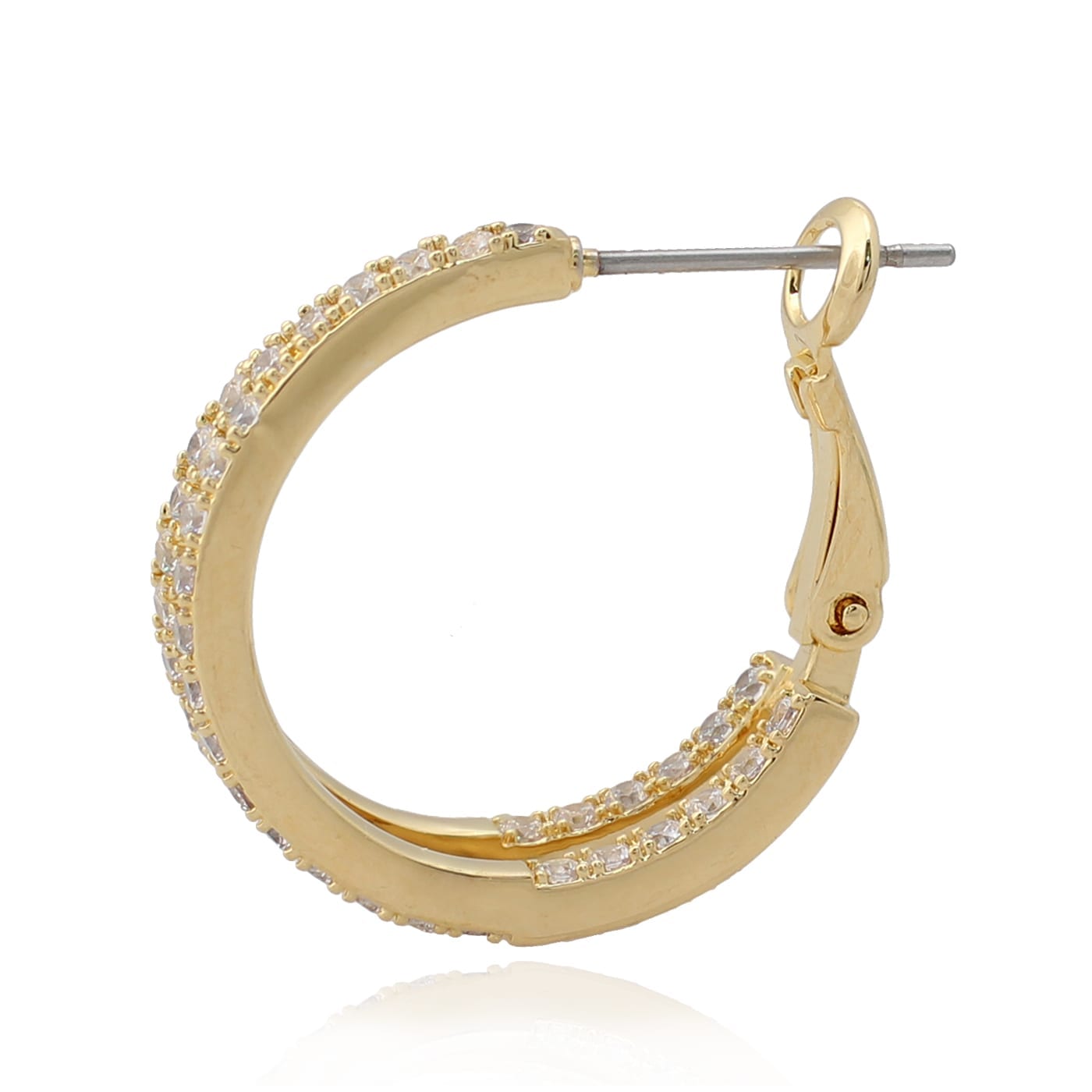 Surgical Steel Double Hoop Huggie CZ Earring - HK Jewels