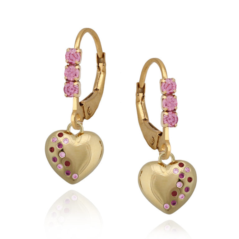 Gold Plated Surgical Steel CZ-Dipped Puffed Heart Earring - HK Jewels