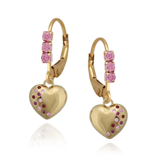 Gold Plated Surgical Steel CZ-Dipped Puffed Heart Earring - HK Jewels