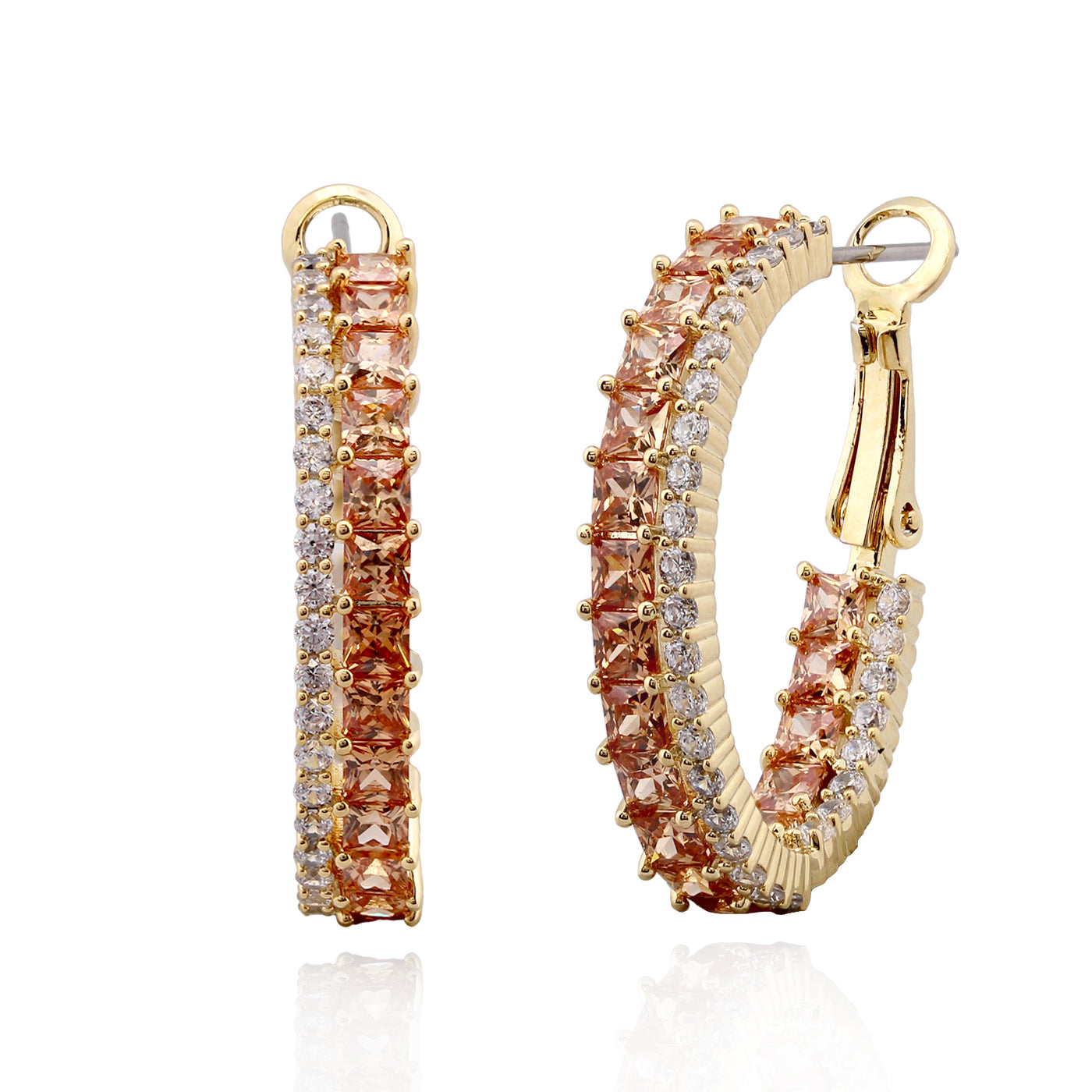 Surgical Steel Square Stones Huggie Earring - HK Jewels