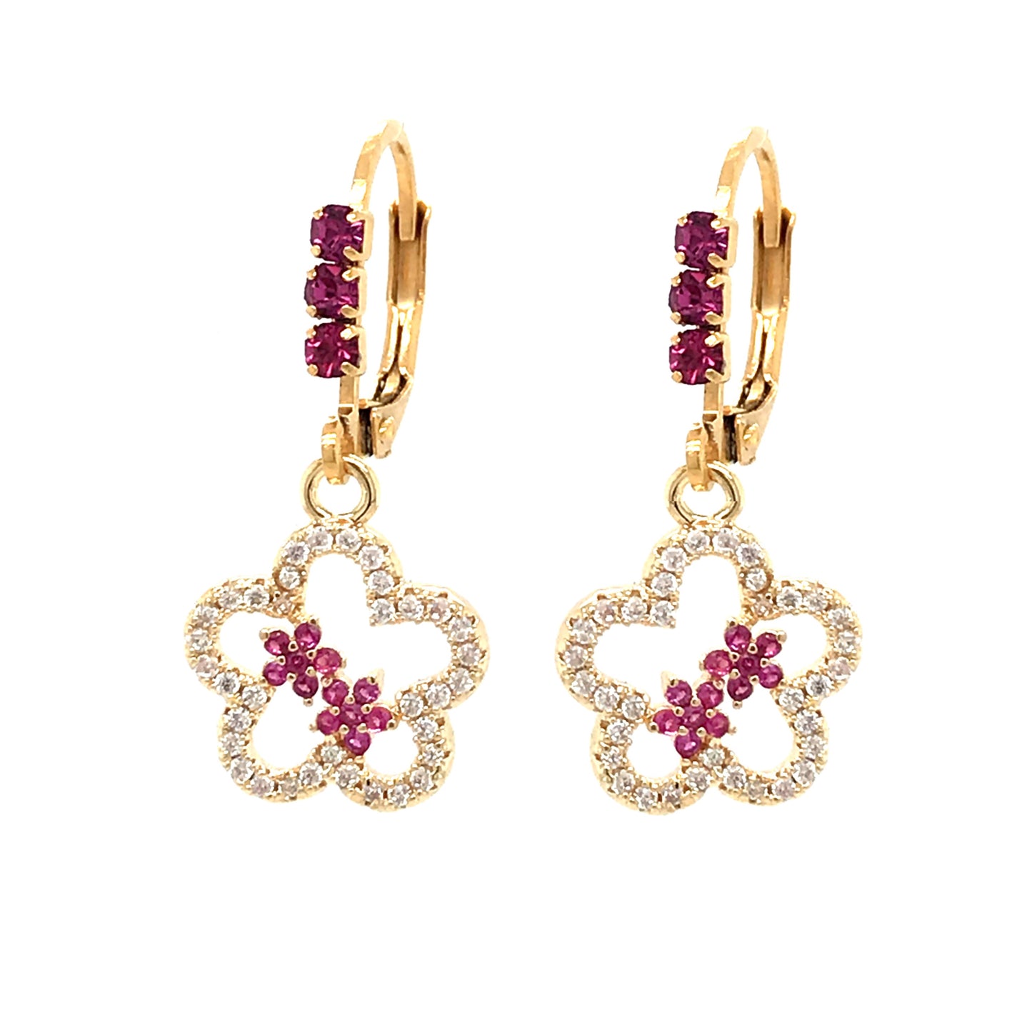 Surgical Steel Red Flower Earrings - HK Jewels
